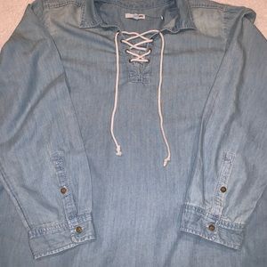 Long-Sleeve Flowy Chambray Blouse